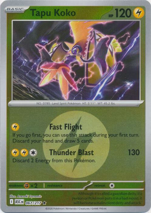 Ascended Heroes - 067/217 - Tapu Koko - Energy Reverse Holo