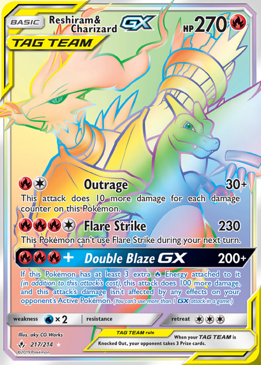 Unbroken Bonds - 217/214 - Reshiram & Charizard GX (Tag Team)
