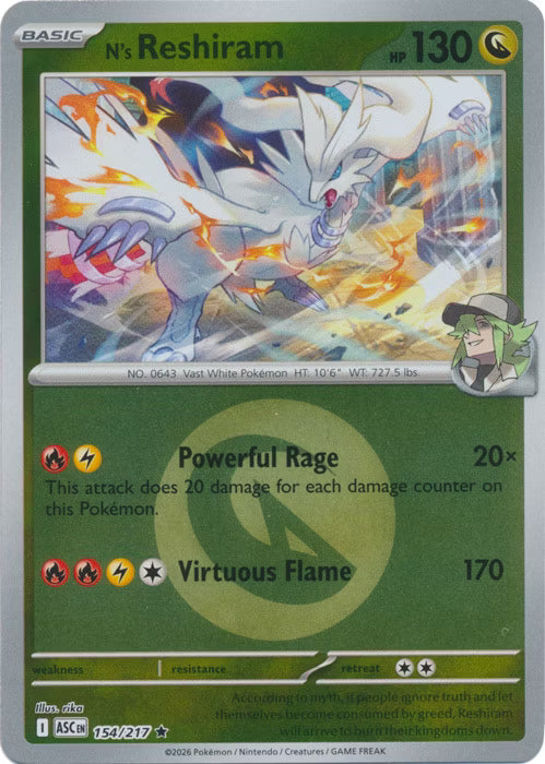Ascended Heroes - 154/217 - N's Reshiram - Energy Reverse Holo